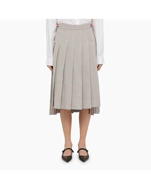 Thom Browne Gray Grey Cotton Pleated Midi Skirt