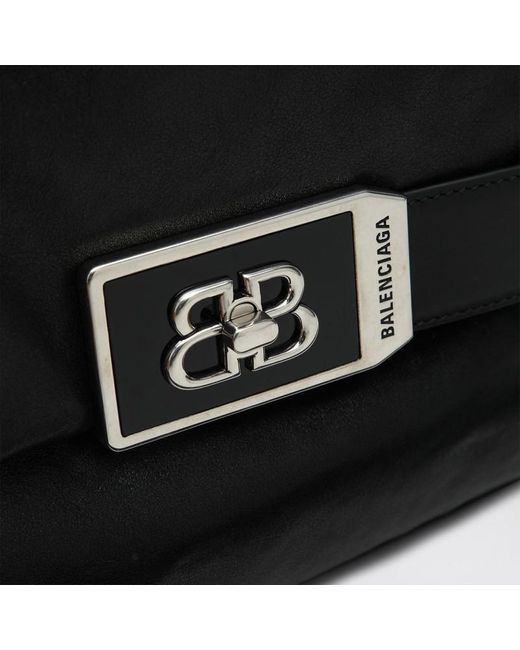 Balenciaga Black Mittlere Schwarze Leder-Schultertasche Modu