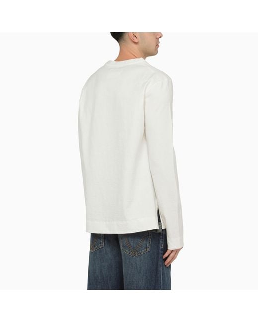 Jil Sander White Cotton Crew Neck Sweater for men