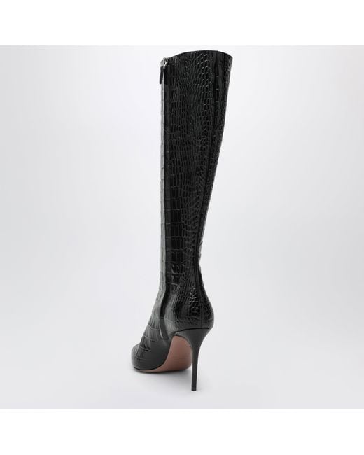 Paris Texas Black Vera 85 Charcoal Crocodile-Effect Leather Boots