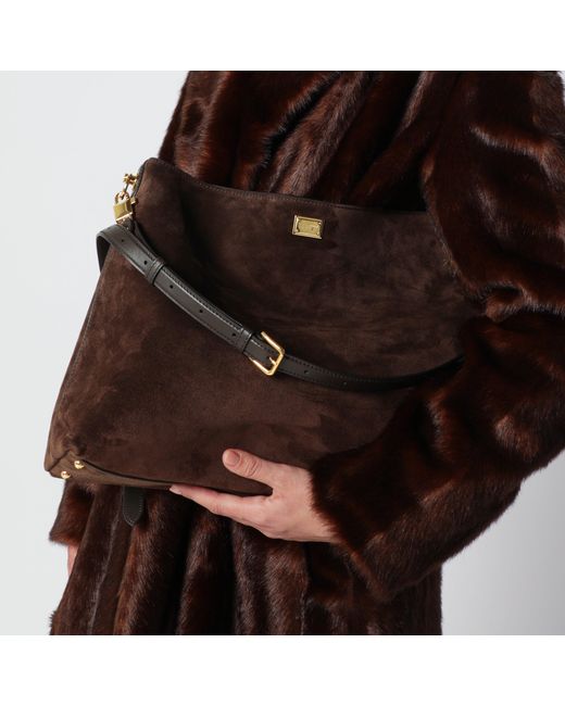 Dolce & Gabbana Brown Vittoria Large Dark Ebony Suede Bag