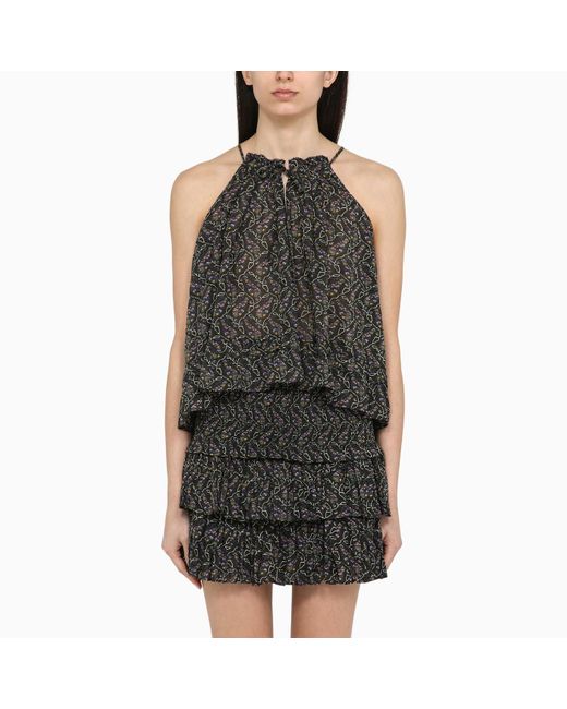 Isabel Marant Black Top With Multicoloured Cotton Print