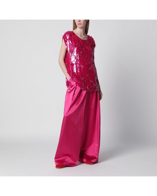 Dries Van Noten Pink Fuchsia Silk Top With Sequins