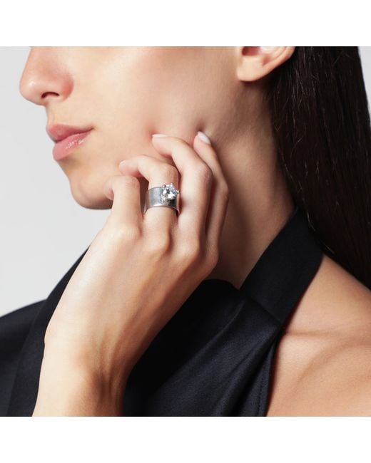 Panconesi Metallic Armour Ring Small Mit Diamanten