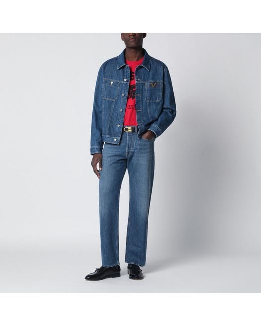 Valentino Blue Denim Jacket With Vgold Detail for men