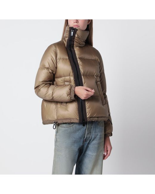 Sacai Brown Down Jacket With Asymmetrical Zip