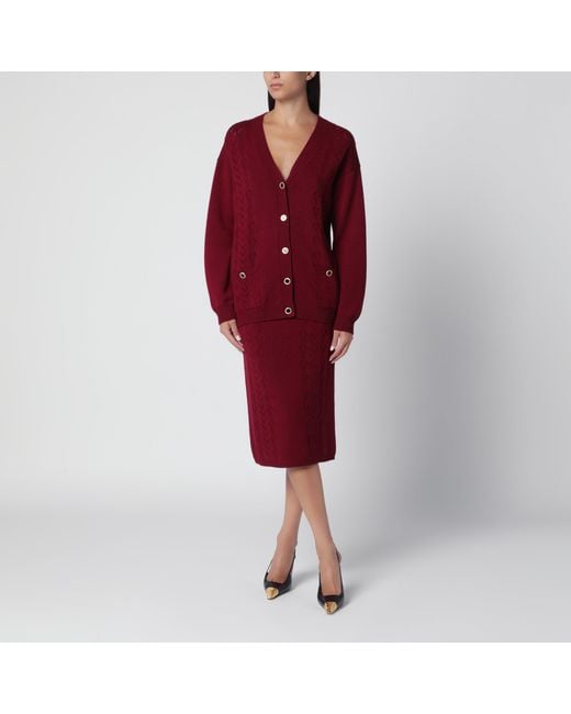 Alessandra Rich Red Bordeaux Merino Wool Knit Cardigan