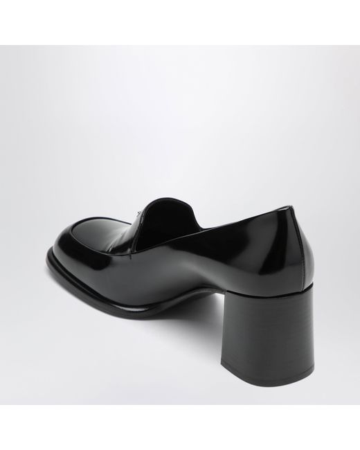 Prada Black Brushed Leather Heeled Loafers