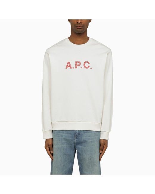 A.P.C. Logoed White/red Crewneck Sweatshirt for men