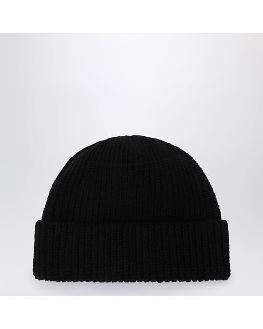 Prada Black Wool Hat With Triangle Logo for men