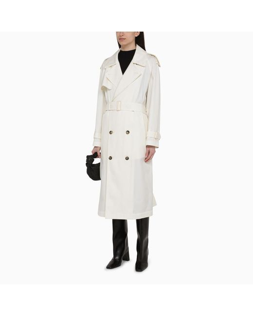 Burberry White Silk Double-breasted Trench Coat