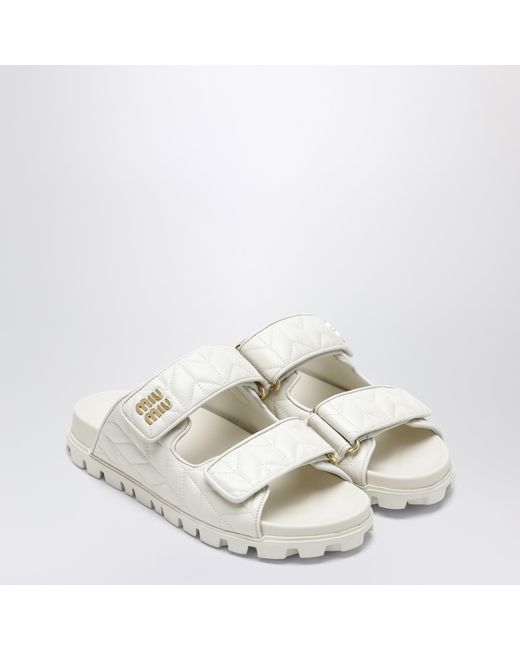 Miu Miu White Matelassé Nappa Leather Sandals
