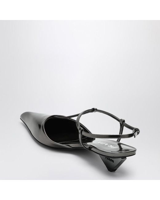 Prada Gray Anthracite Patent Leather Slingback Pumps