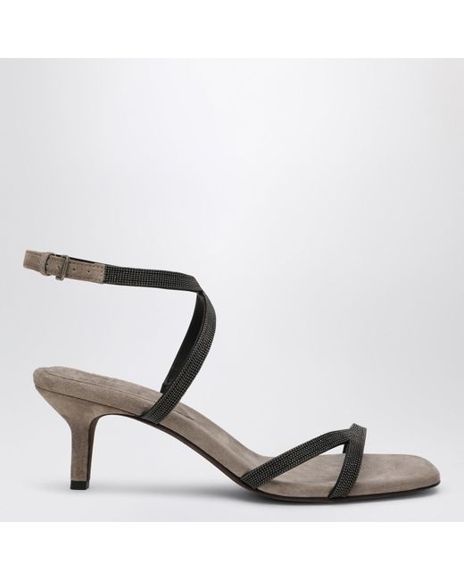 Brunello Cucinelli Gray Sandal City With Precious Straps