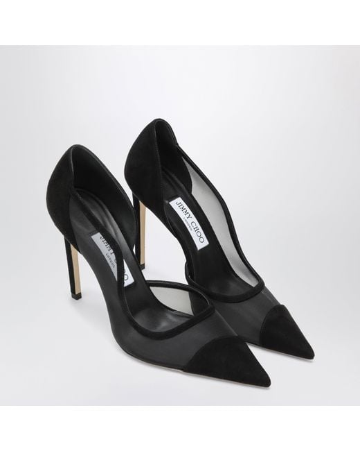 Jimmy Choo Black Brigitte 100 Pumps In Suede And Mesh
