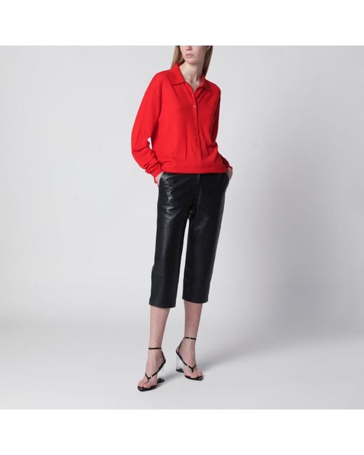 Frankie Shop Red Tala V-Neck Knit Polo