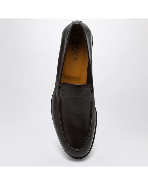 Doucal's Dunkelbraune Leder Slipper in Black für Herren