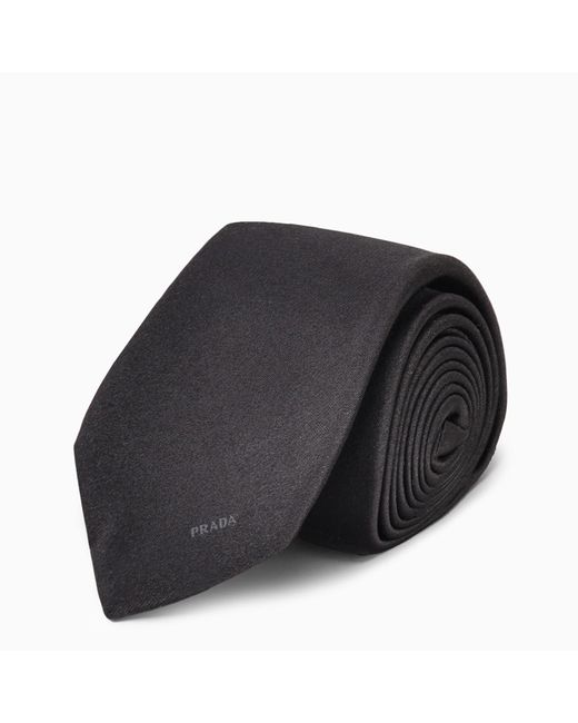 Prada Black Silk Tie With Logo for men