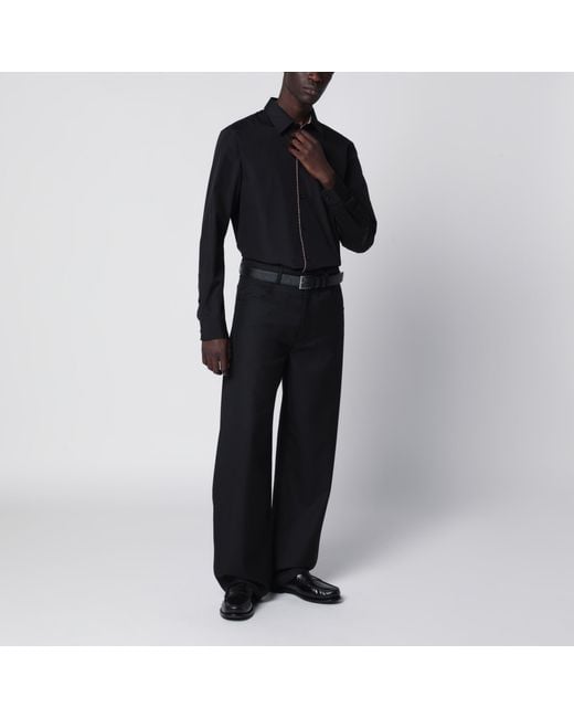 Burberry Black Classic-Fit Cotton Poplin Shirt With Check Trim for men