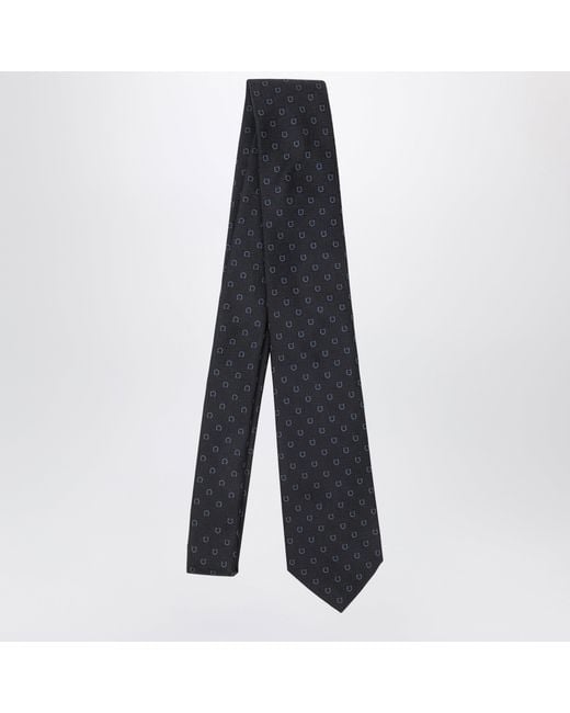 Ferragamo Blue Dark Gancini Silk Jacquard Tie for men