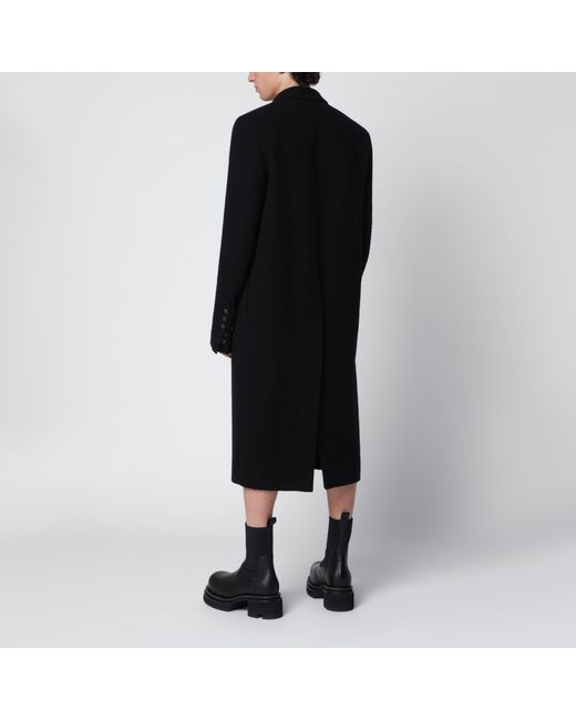 Rick Owens Black Single-Breasted Wool Coat for men