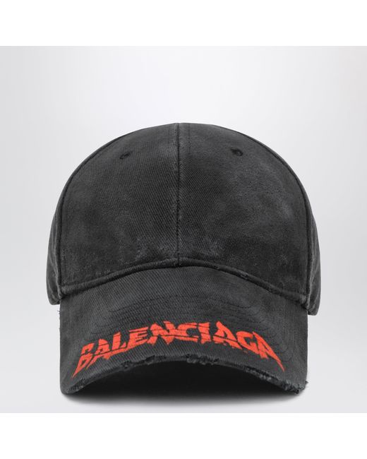 Balenciaga Black Cotton Drill Baseball Cap With Logo for men