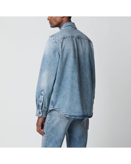 Versace Blue Stone-washed Denim Shirt With Studs for men