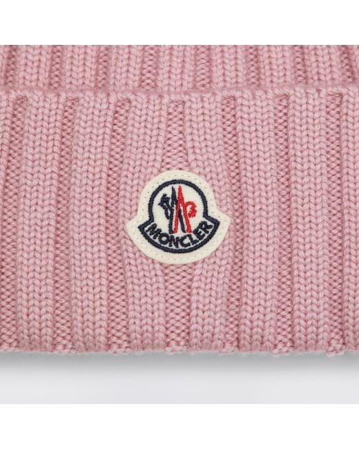 Moncler Pink Wool Beanie With Pom-Pom