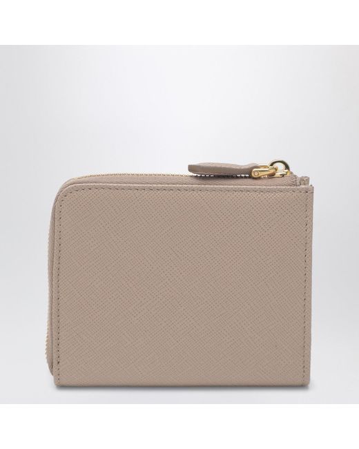 Prada Natural Small Blush Saffiano Leather Ziparound Wallet