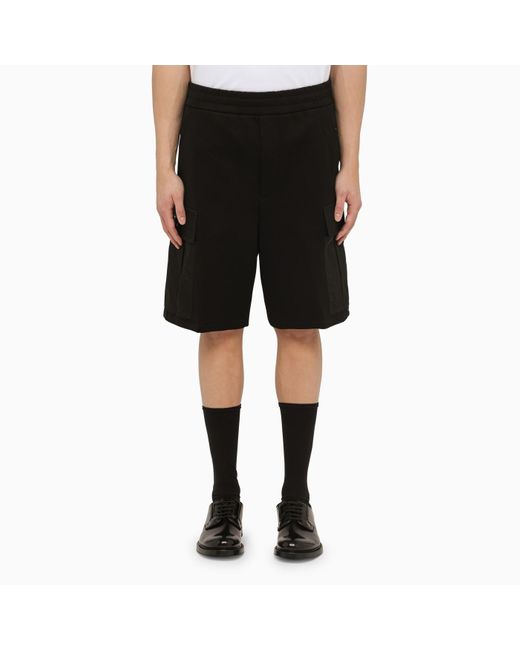 Prada Black Cotton Bermuda Shorts With Logo for men