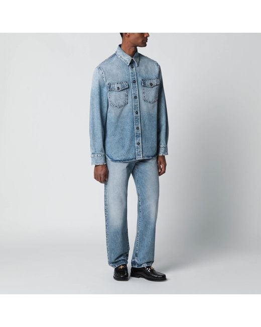 Versace Blue Stone-washed Denim Shirt With Studs for men
