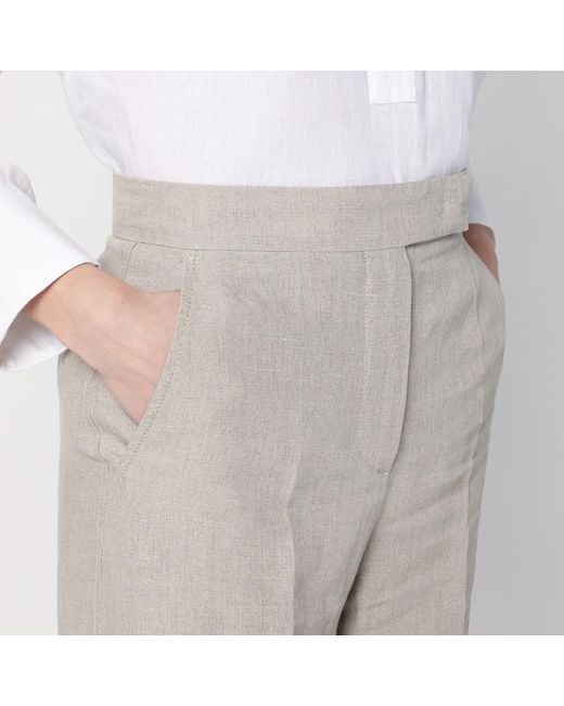 Max Mara Gray Wide Trousers In Linen Canvas