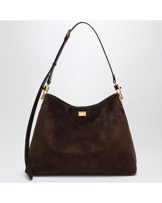 Dolce & Gabbana Brown Vittoria Large Dark Ebony Suede Bag