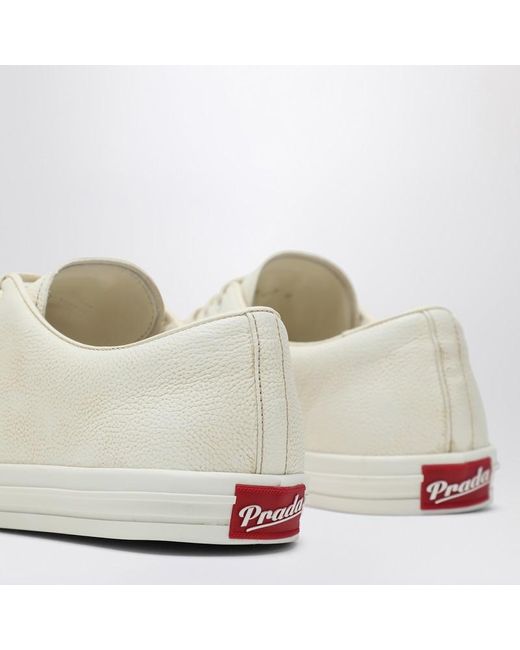 Prada White Leather Aged Low-Top Sneakers for men