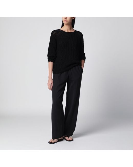 DUNST Black Loose-Knit Cotton-Blend Top
