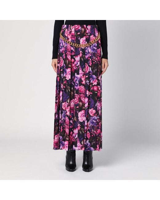 Balenciaga Purple Floral Pleated Maxi Skirt