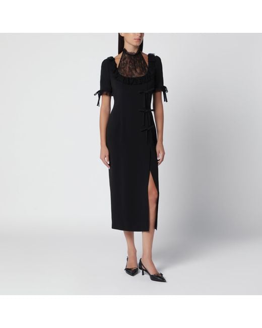 Alessandra Rich Black Midi Dress With Lace Insert