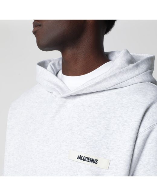 Jacquemus White Hoodie With Grosgrain Logo for men