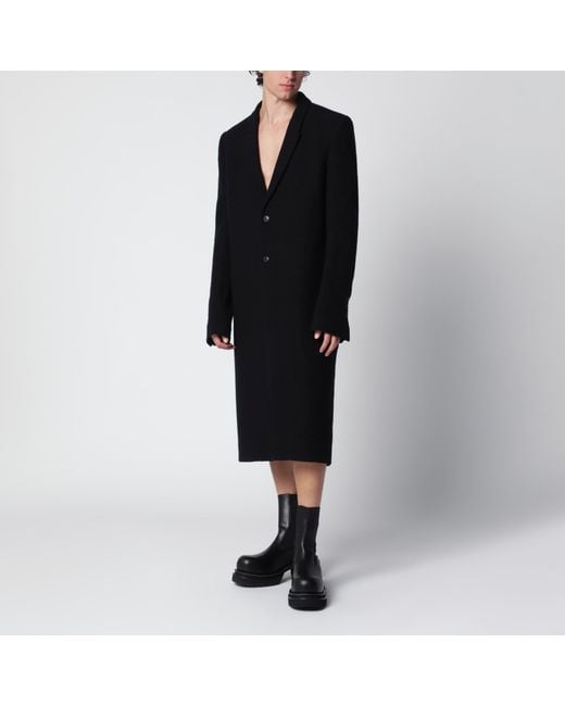 Rick Owens Black Single-Breasted Wool Coat for men