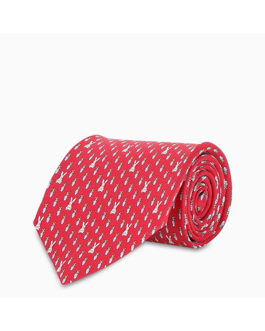 Cravatta rossa stampa coniglio e carota di Ferragamo in Red da Uomo