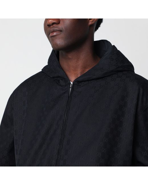 Gucci Black Ultramarine Gg Cotton Canvas Zip Hooded Jacket for men