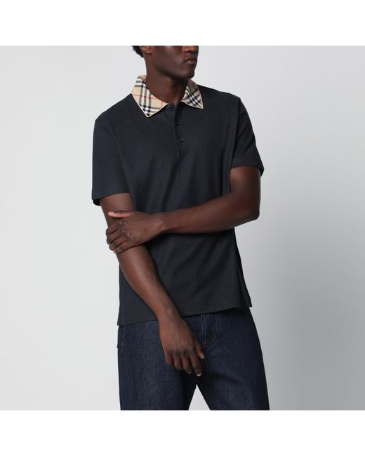 Burberry Black Dark Polo Shirt With Check Collar for men