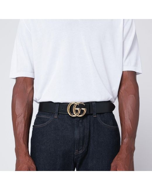 Gucci Black Leather Belt With Gg Marmont Buckle for men