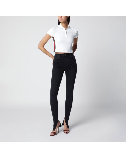 Gucci White Ribbed Cotton Jersey Polo With Web