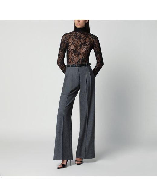 ANDAMANE Black Semi-Sheer Lace Turtleneck Bodysuit