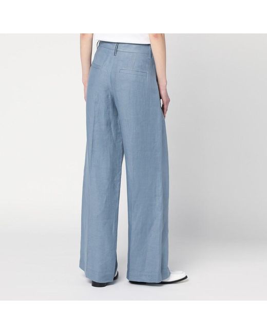 Pantalone ampio color avio in misto lino di Brunello Cucinelli in Blue