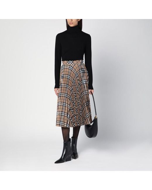 Burberry Black Check Pattern Pleated Skirt
