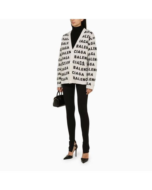 Balenciaga /black All-over Logo Cardigan Sweater | Lyst