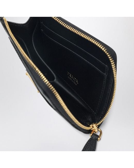 Prada Black Small Saffiano Leather Ziparound Wallet