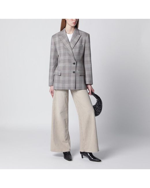 Anine Bing Gray Asymmetric Prince Of Wales Jacket
